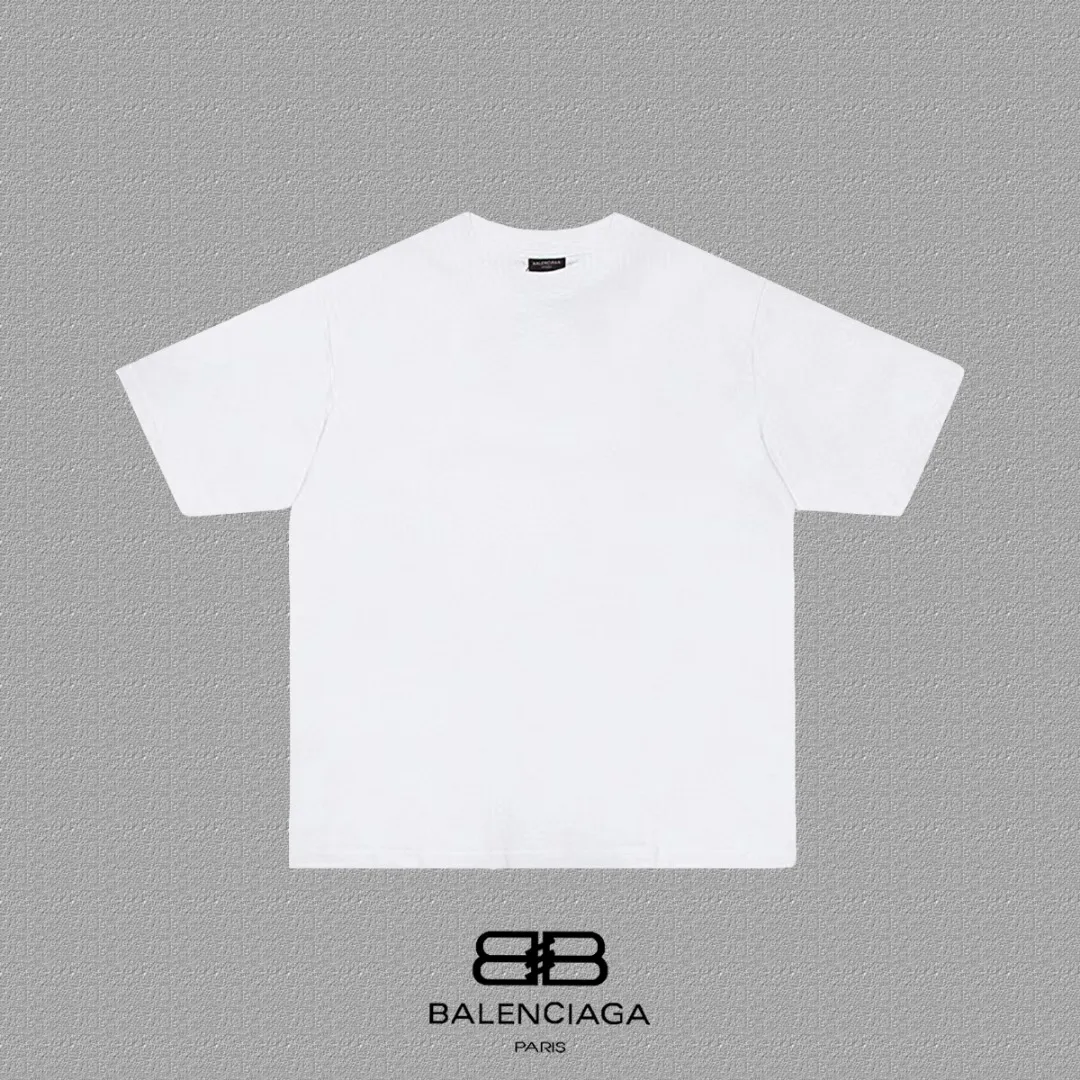 P80✨🔥 BALENCIAGA Paris lettering printed short-sleeved T-shirt, custom-woven and dyed 280g combed cotton heavyweight fabric, zero color difference in thread, perfect details, different from the current version on the market, welcome to compare, Same Style for men and women, must-sell in the picture above Color: White Black Size: 1 2 3 4